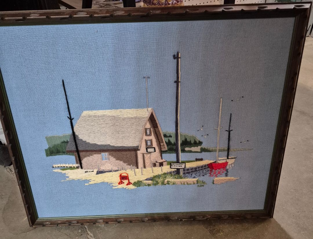 Vintage Crewel Embroidery Andersons Dock Needlepoint