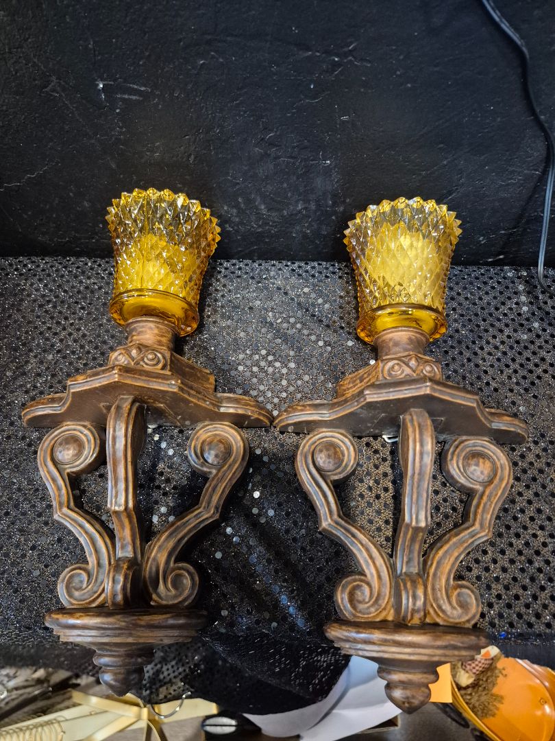 Vintage Pair Wall Arm Sconces wiht Glass Candle Holder