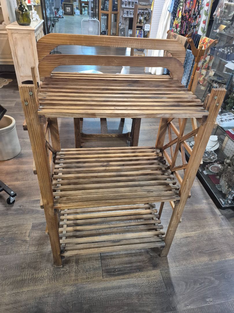 Vintage Slatted Wood Multi Tier Plant Stand