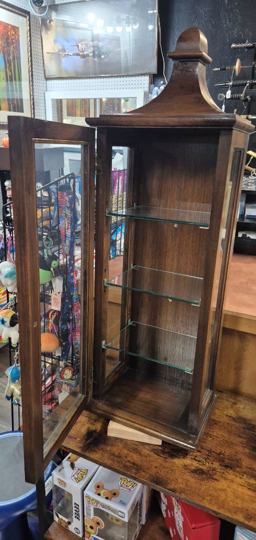 Antique Wooden Curio Tabletop Display Cabinet