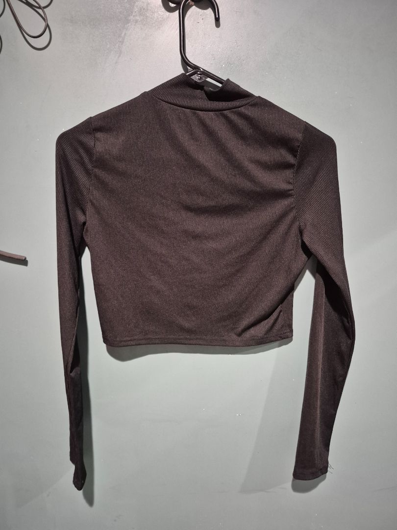Shein Medium Black Long Sleeved Ribbed Zipper Top