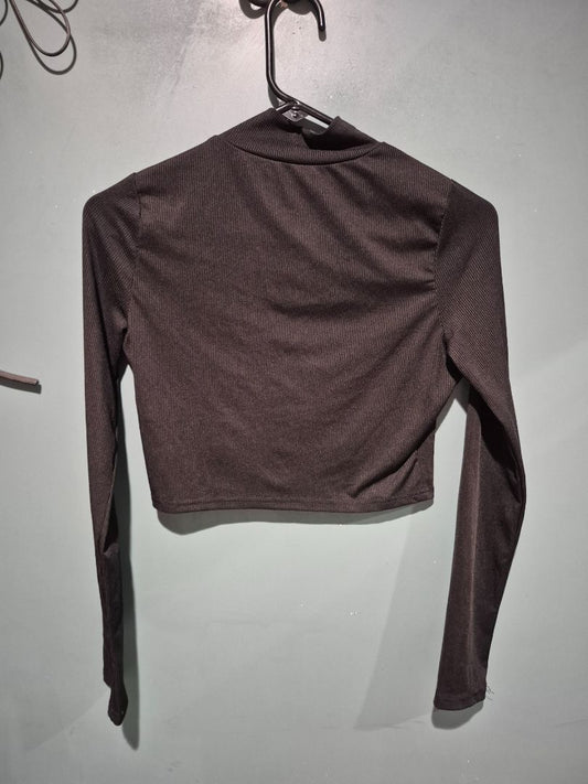 Shein Medium Black Long Sleeved Ribbed Zipper Top