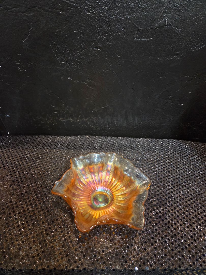 Vintage Carnival Glass Marigold Bowl Orange Iridescent