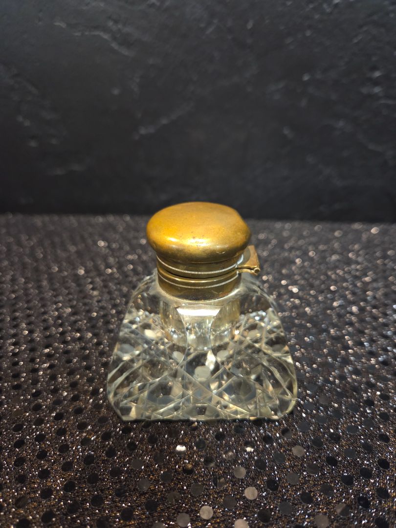 Vintage Brass and Crystal Inkwell