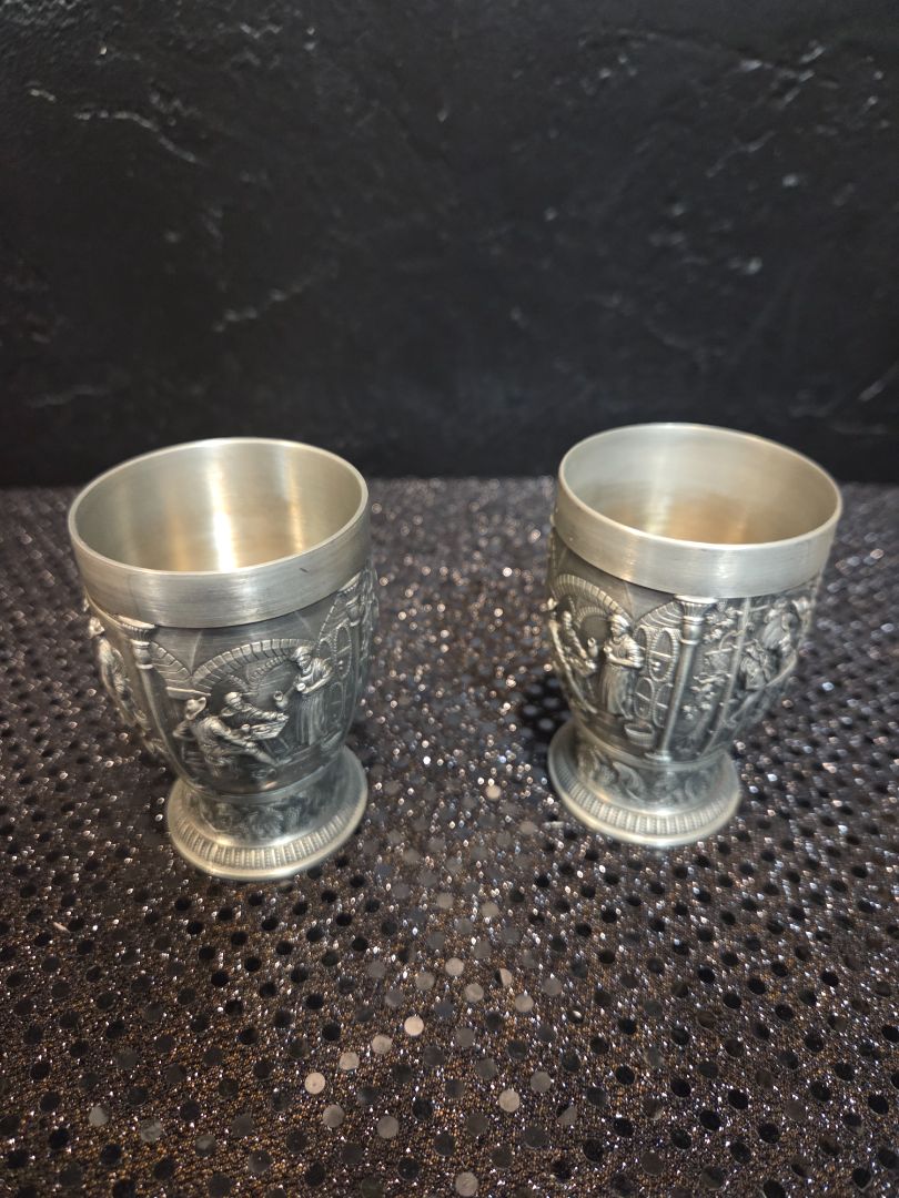 Vintage Zinn Pewter 2 Matching Goblets set