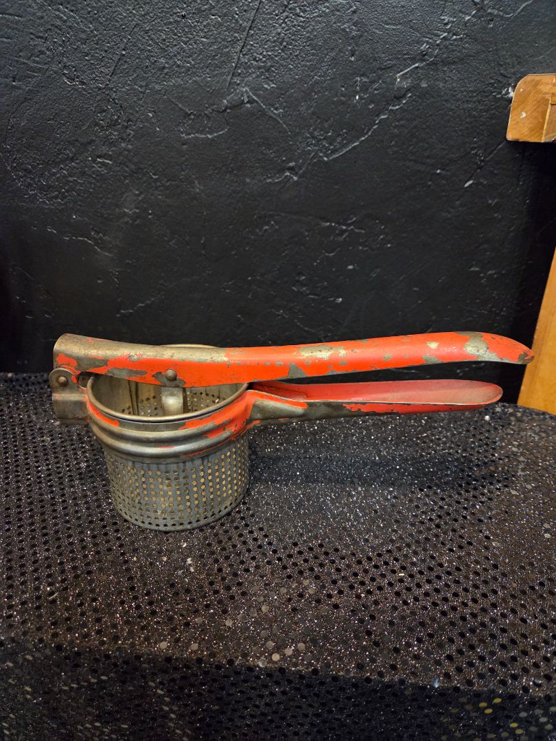 Vintage Red Metal Potato Ricer