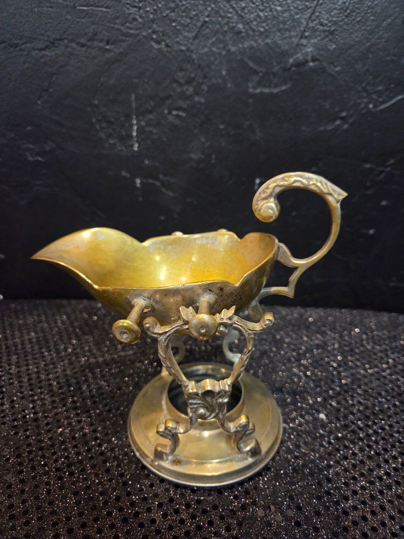 Vintage Silver Plate Gravy/Sauce Boat on Stand Chafing candle