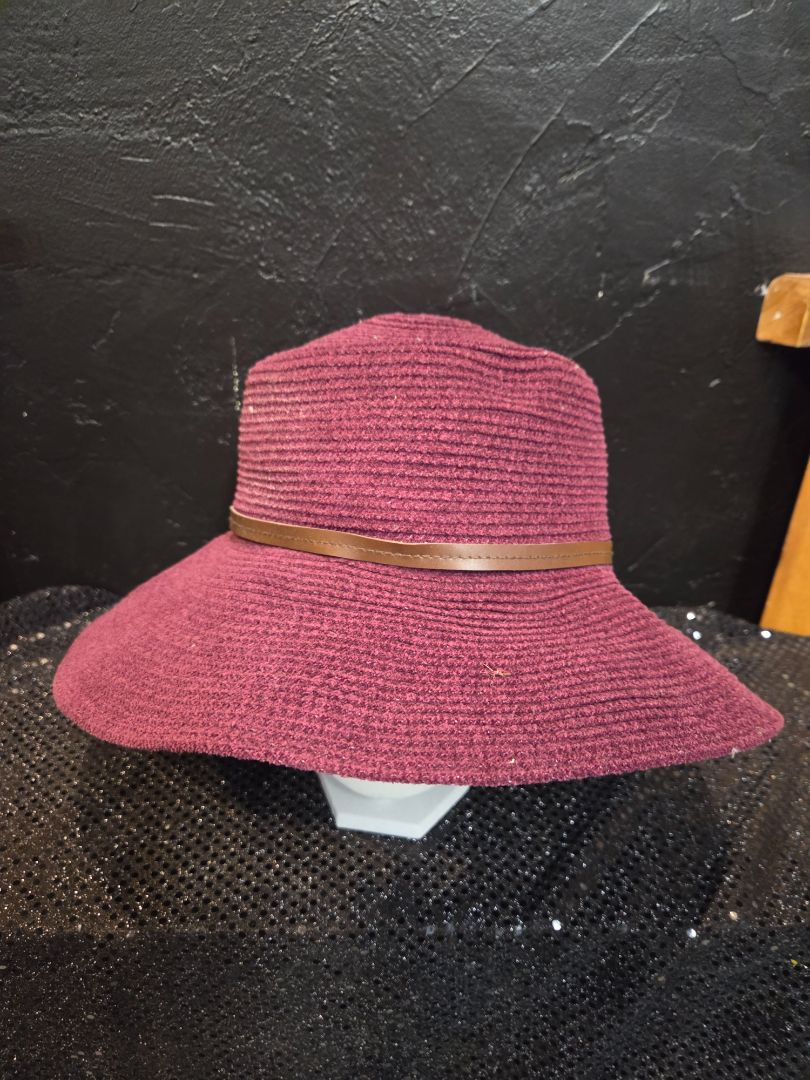 Old Country Road Burgundy Chenille Wide Brim Floppy Hat