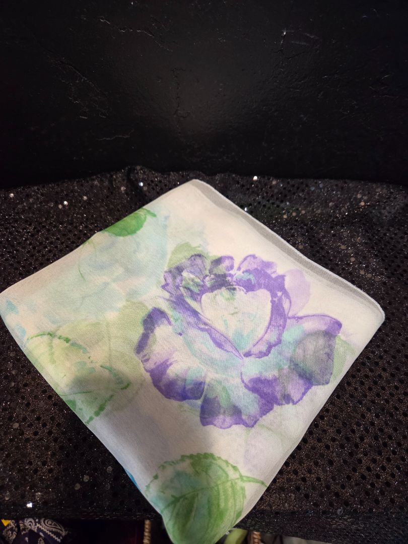 Scarf Purple Roses with Blue Trim