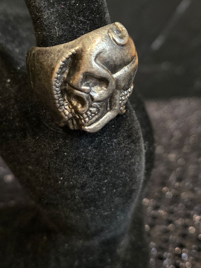 Wht bronze Biker skull an serpant white bronze ring