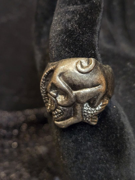 Wht bronze Biker skull an serpant white bronze ring