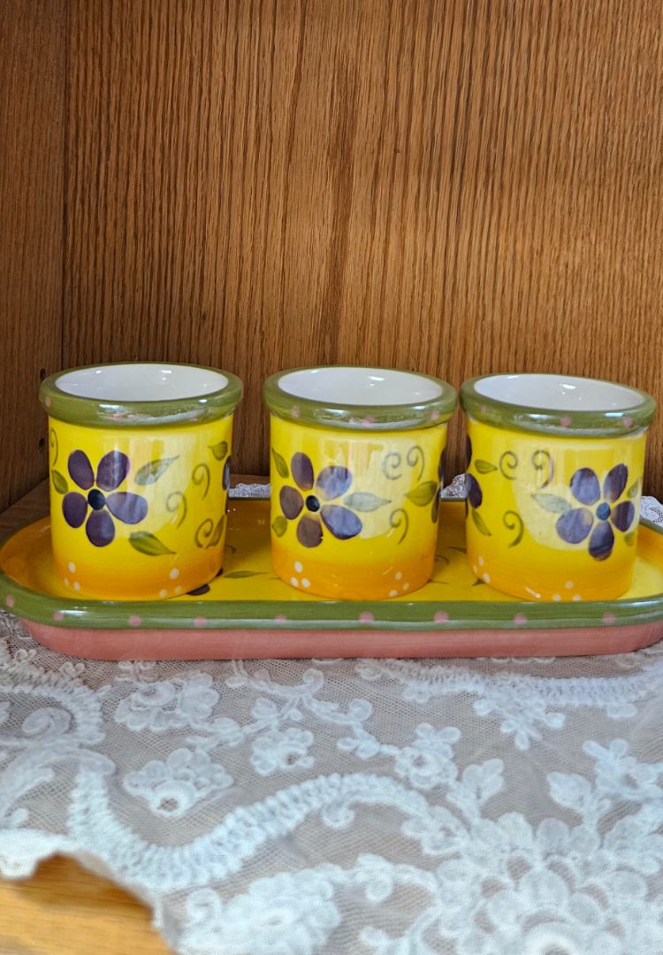 Partylite yellow plate with 3tealight holders JC