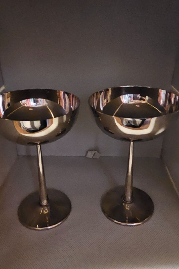 Vintage Raimond Spain Silverplate & Gold Wash Goblets Set of 2 Mid-Century