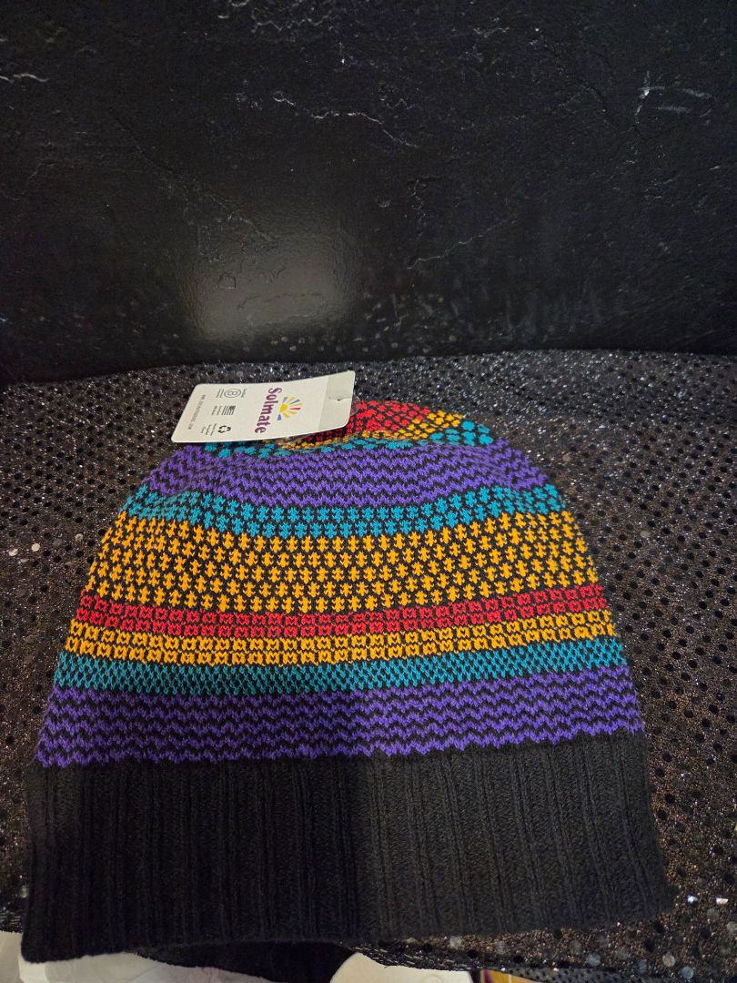 Solmate Socks Colorful Cotton Knit Beanie Rainbow Pattern