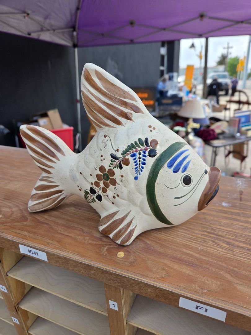 Mexican Tonala Pottery Fish Signed Hand Painted Figure