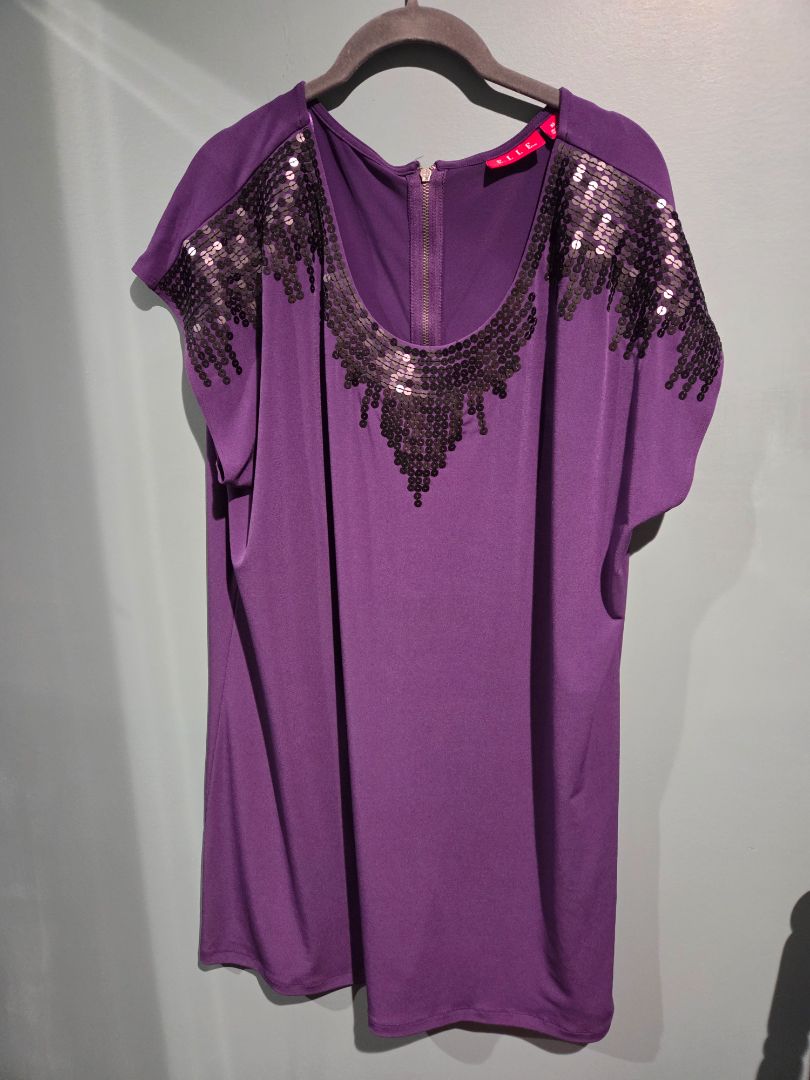 Elle Sequin Sleeveless Top Purple Black Tunic size XL