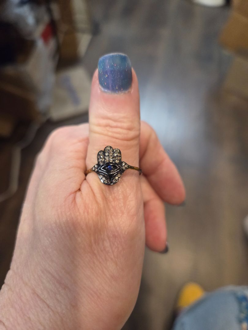 Rarities Champagne Diamonds and Sapphire Hamsa Ring