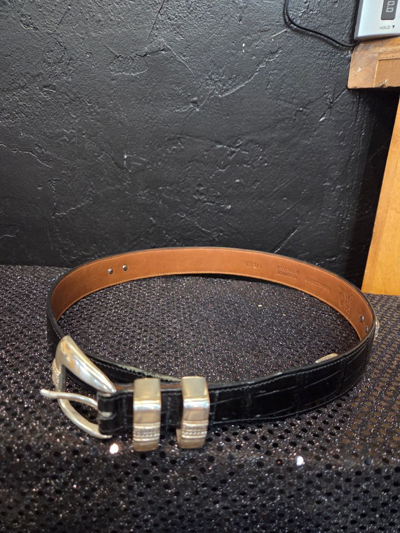 Jos A Bank Black Crocodile Embossed Leather Belt