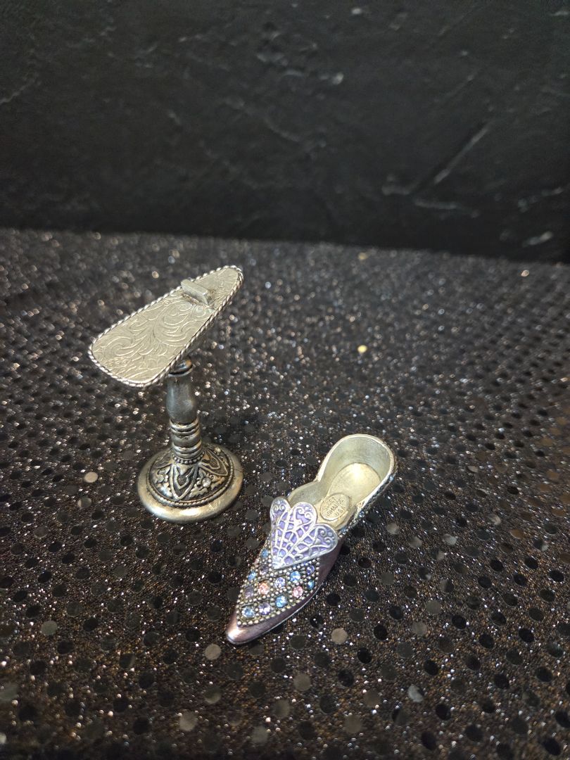 Sweet Romance USA Made Doll House Miniature Pink w/ RhinestonePewter Shoe and Stand