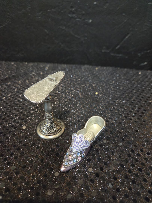 Sweet Romance USA Made Doll House Miniature Pink w/ RhinestonePewter Shoe and Stand