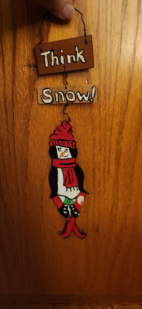 Handpainted decor - Think Snow- penguin
