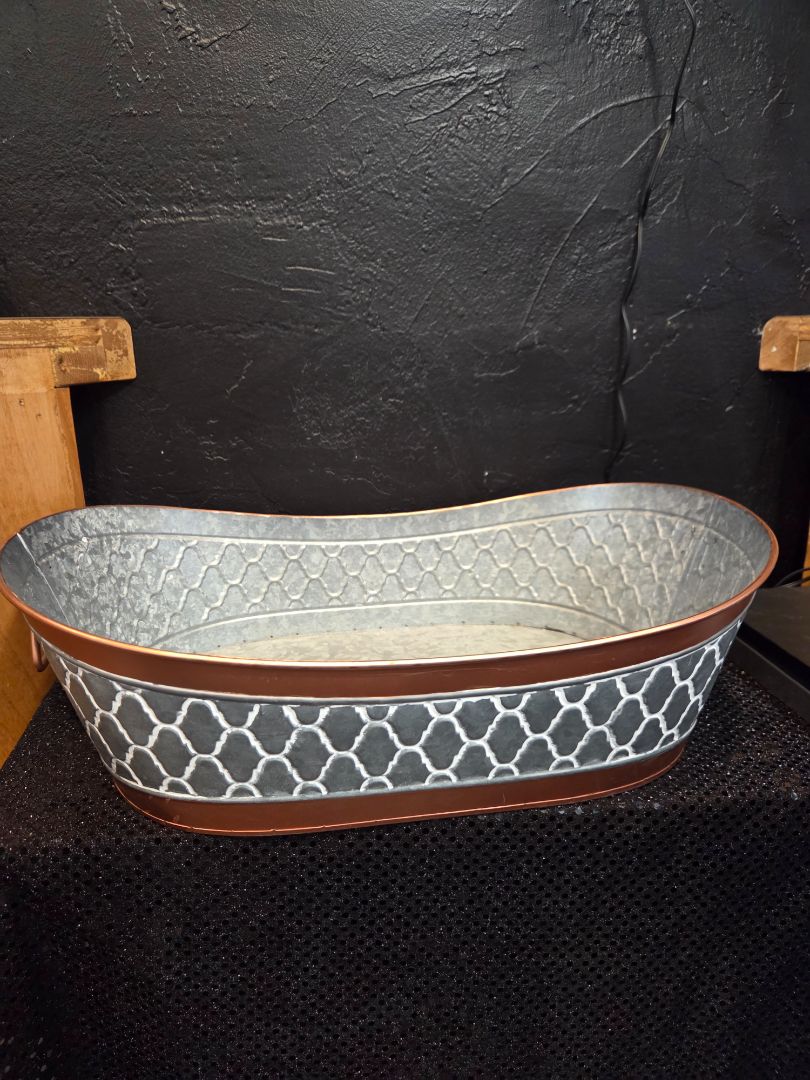 Large Galvanized Tray with Copper Accent