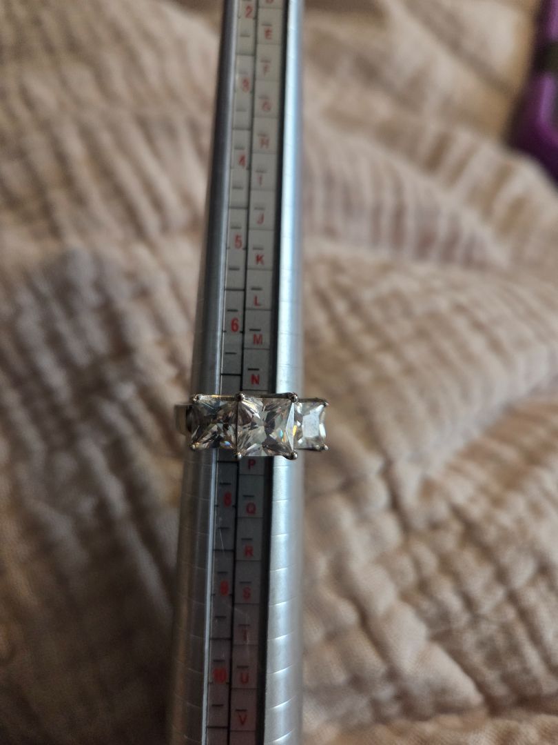 Stunning 3 Princess Cut Stainless Steel CZ Engagement Ring Band