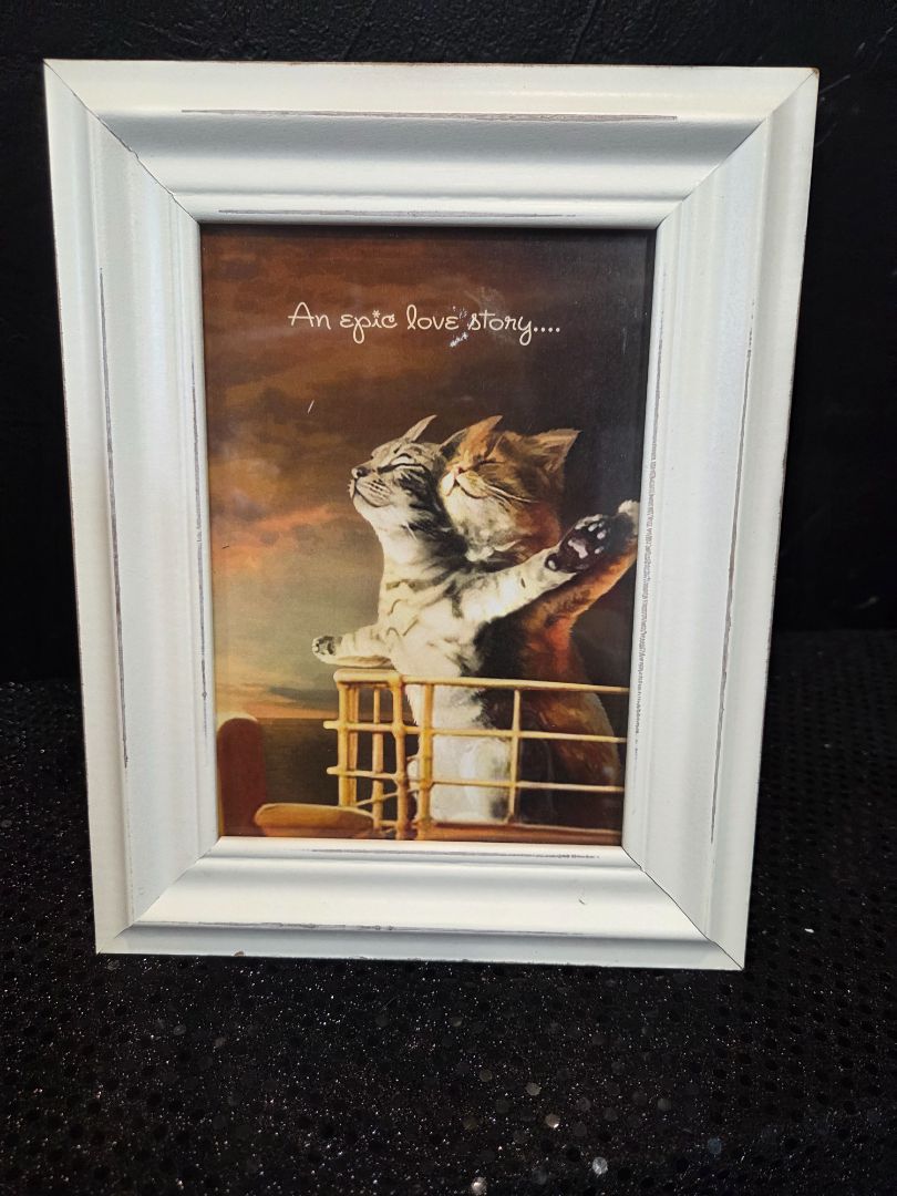 Cat Titanic Anniversary Card in White Frame