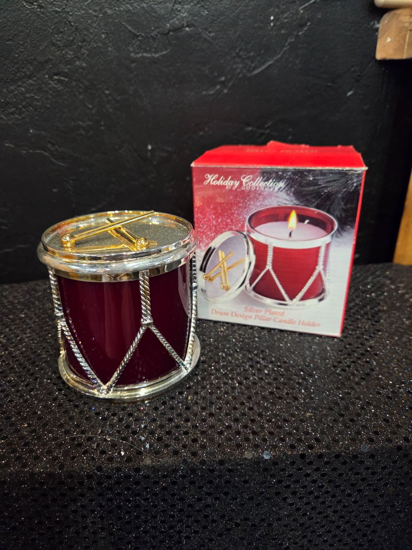 Vintage Godinger Silver Plated Drum Pillar Candle Holder