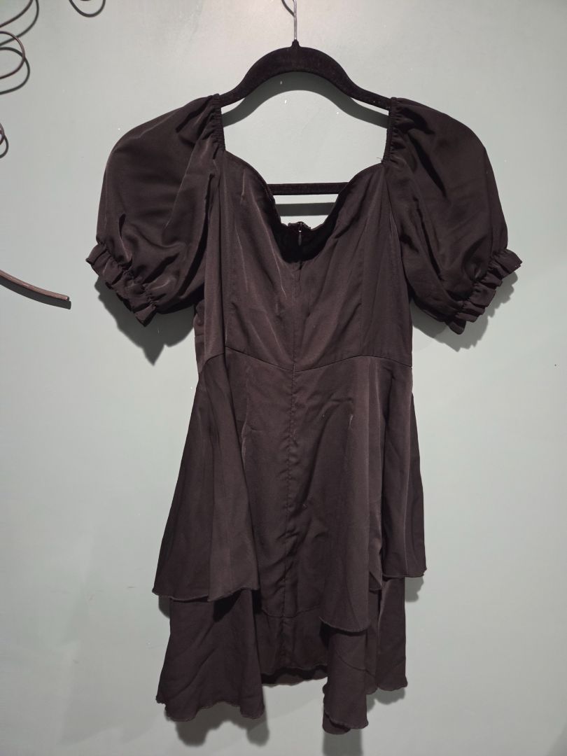 Shein Black Puff Sleeve Dress Tie in Front (sz M)