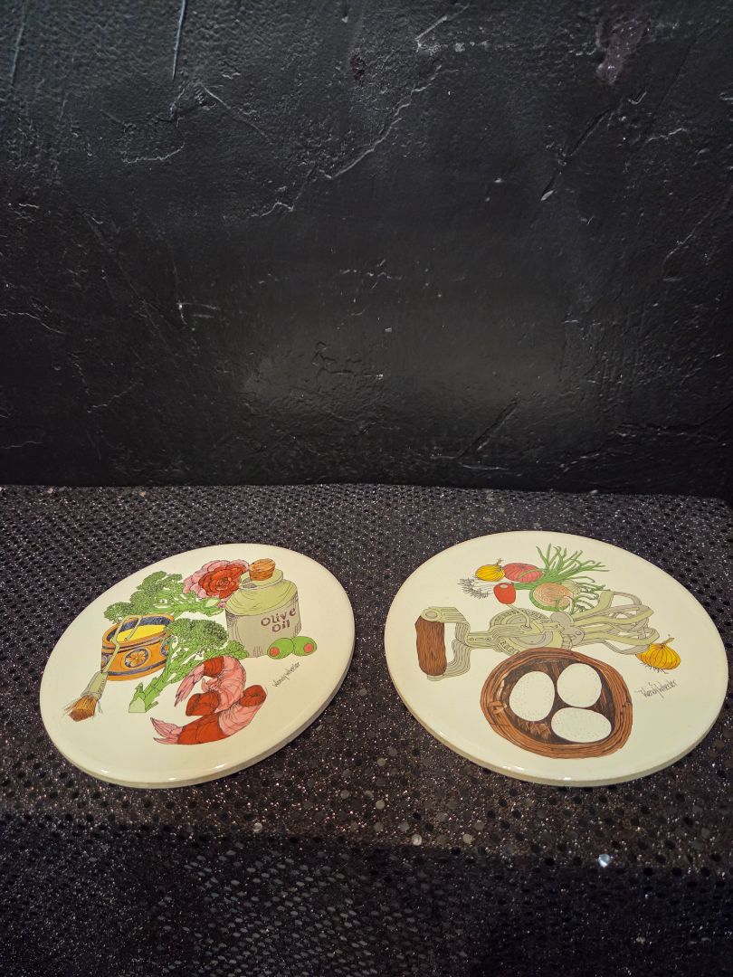 Vintage Ceramic Trivets signed Wendy Wheeler set of 2