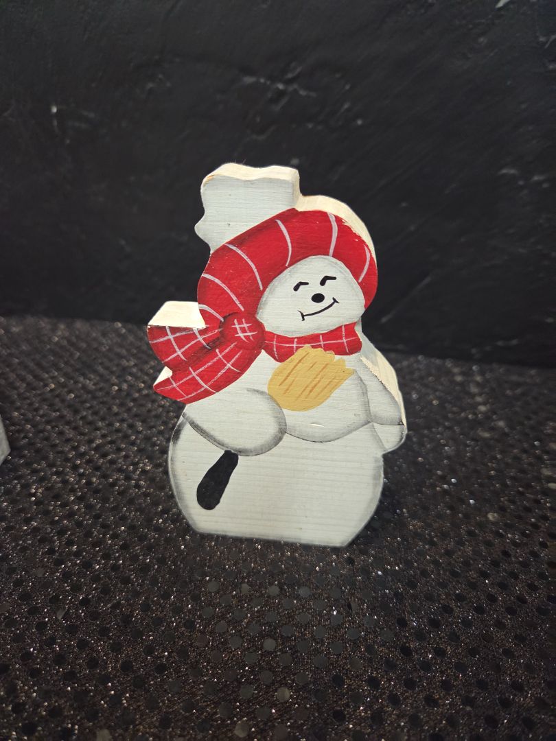 Snowman Red Scarf Wood