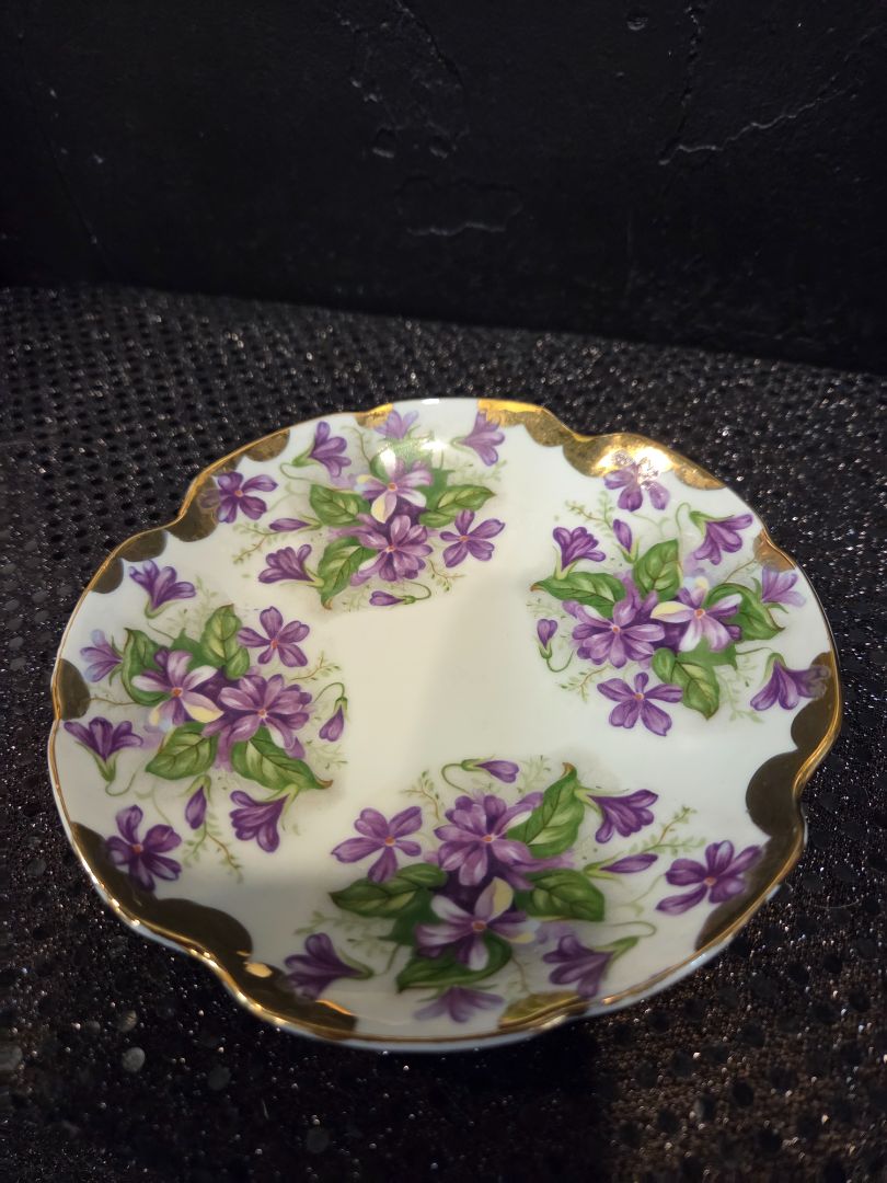 Lusterware Teacup and Saucer Purple Violets and Gold Trim