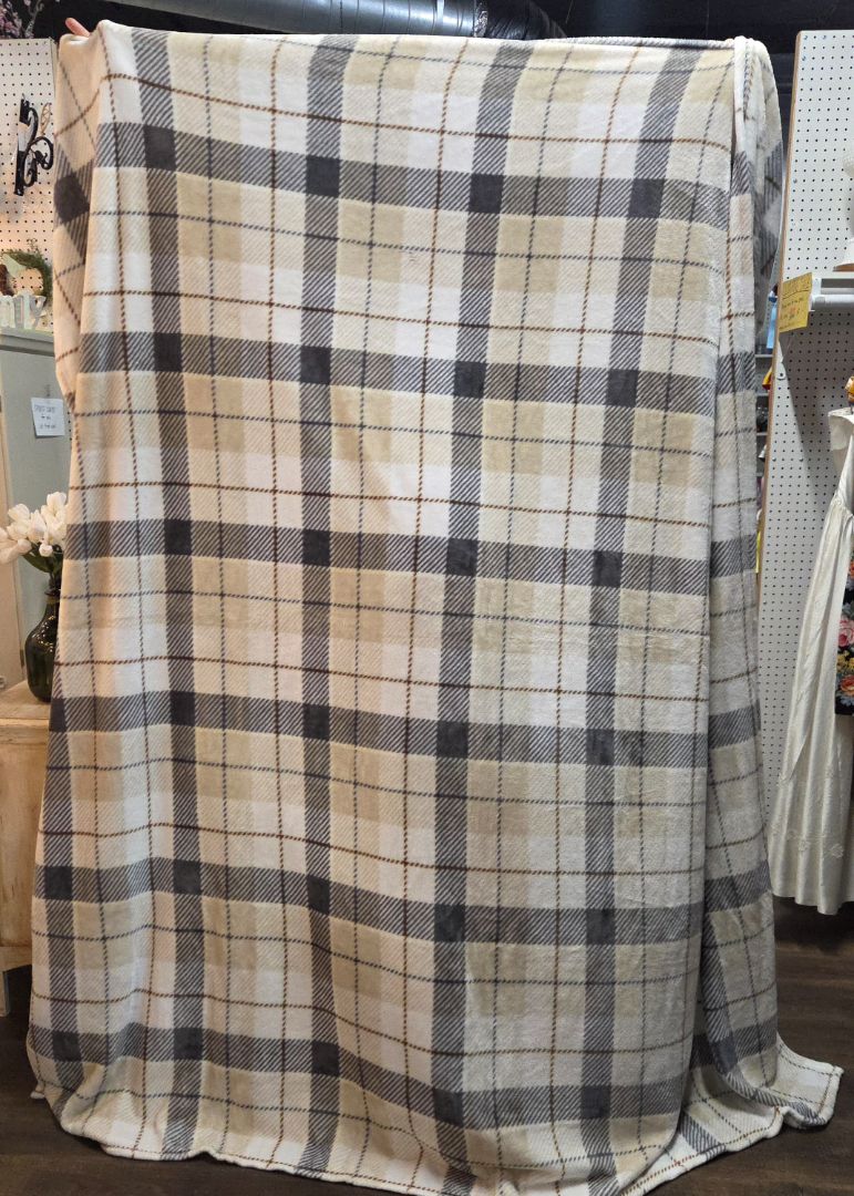 Soft Plush Queen Beige and Grey Blanket