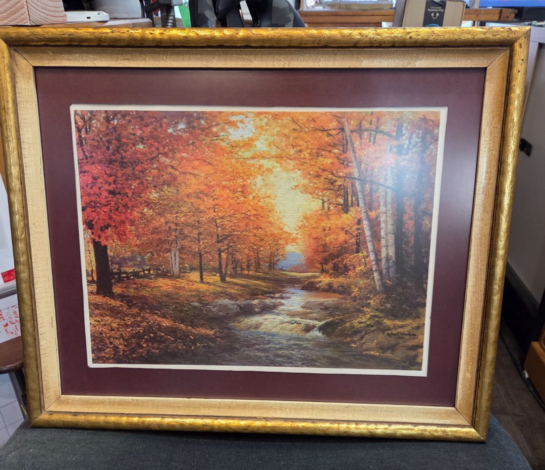 Artisan-Signed Robert Wood Landscape Autumn Leaves Painting
