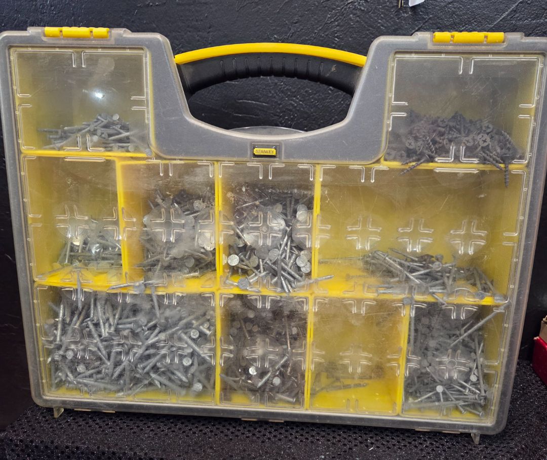 Stanley case with Screws, and Nails.
