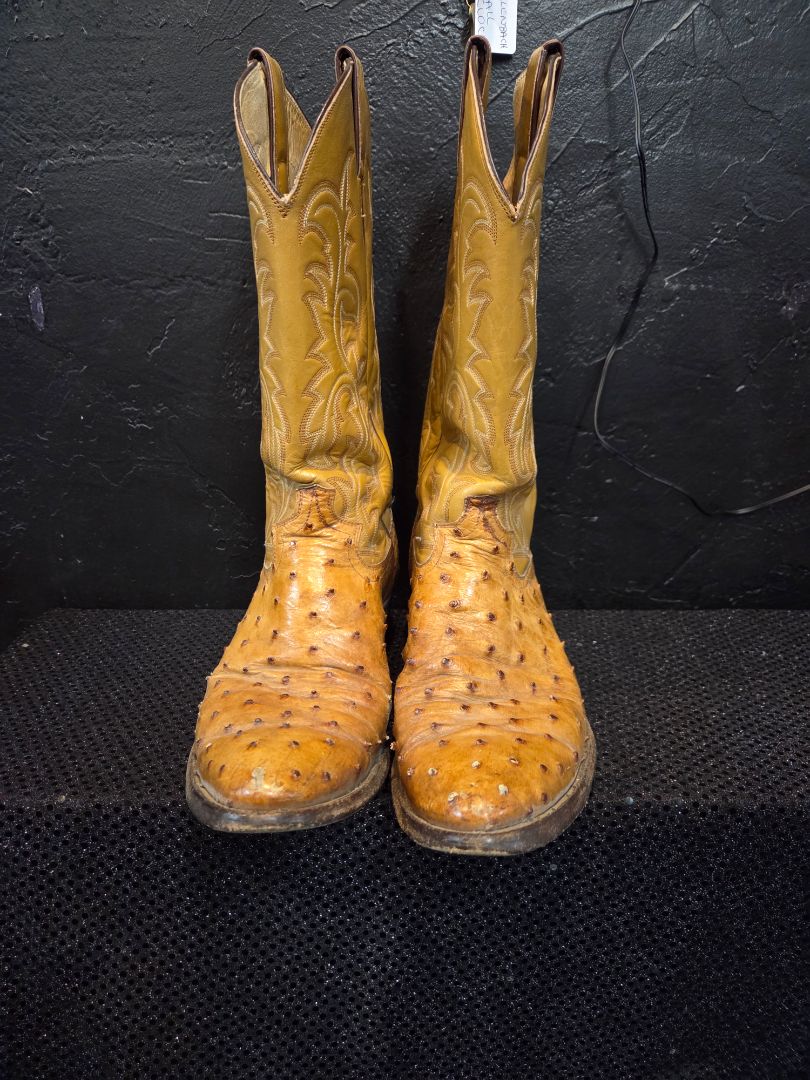 Vintage Justin Full Quill Ostrich Tan Leather Size 10