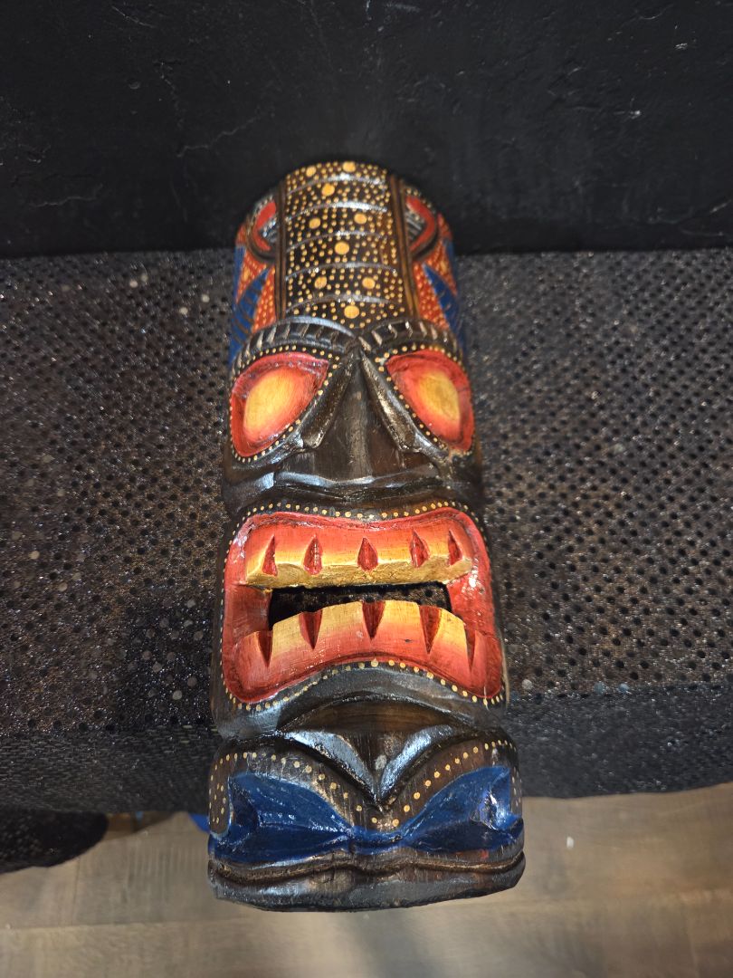 Vintage Hand Carved Wooden Tiki Mask Dot art