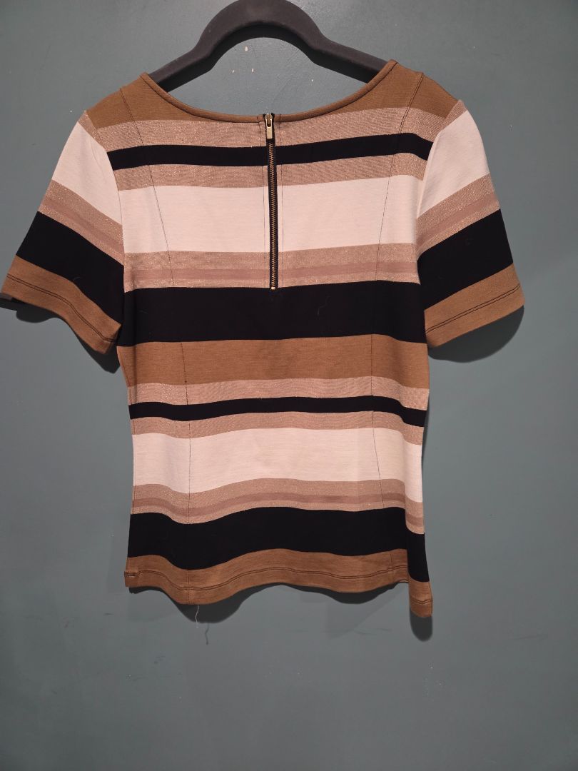 Banana Republic White/Brown/Gold/Black Striped top size 8