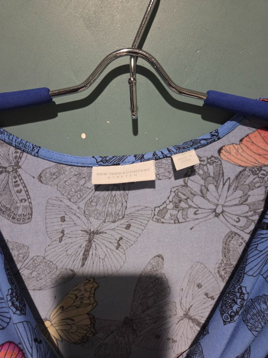New York & Company Stretch Sleeveless Blue butterflies Medium