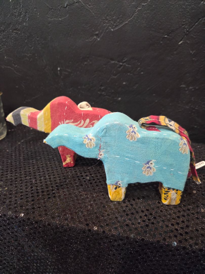 Set of 2 Fabric over wood elephants