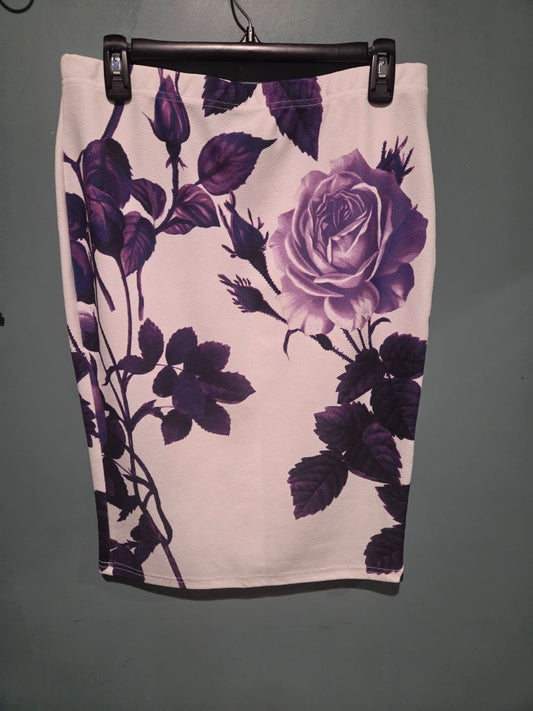 Shein White with Purple Flowers Skirt 0XL