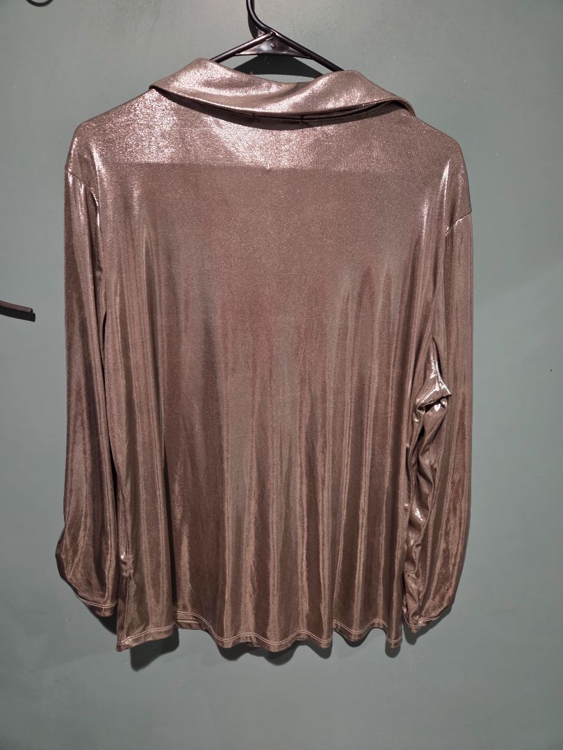Cure Gold Metallic Long sleeve Button Down Top 1XL