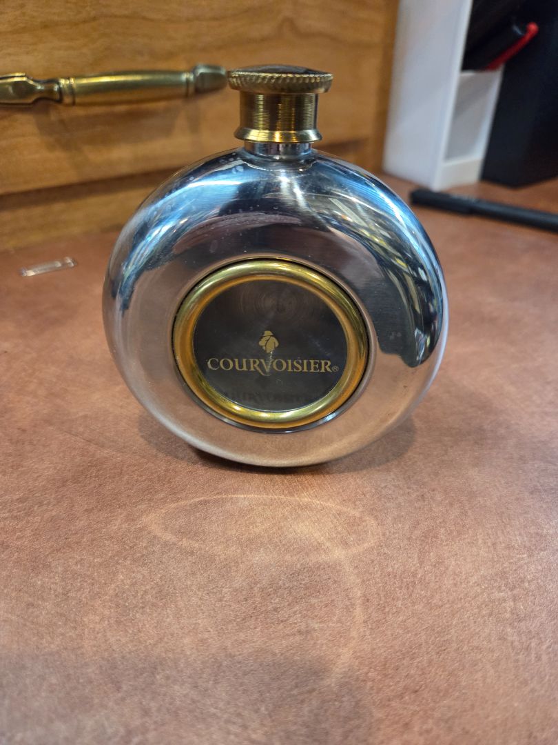 Courvoisier 5os Stainless Steel Window Flask Brass Screw top