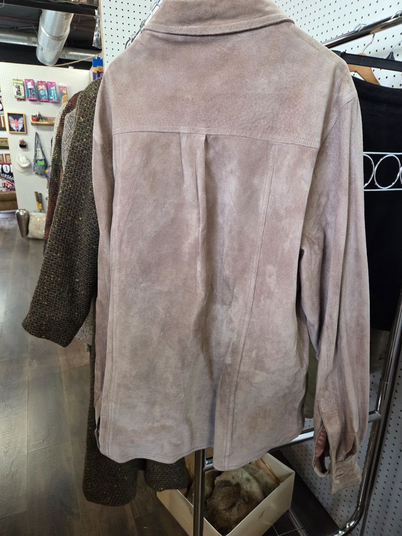 Vintage Brown Leather/Suede Button down Top Women's Made in Hong Kong