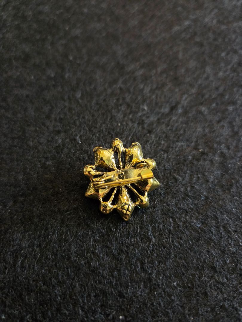 Gold Tone Green Rhinestone Brooch Pin