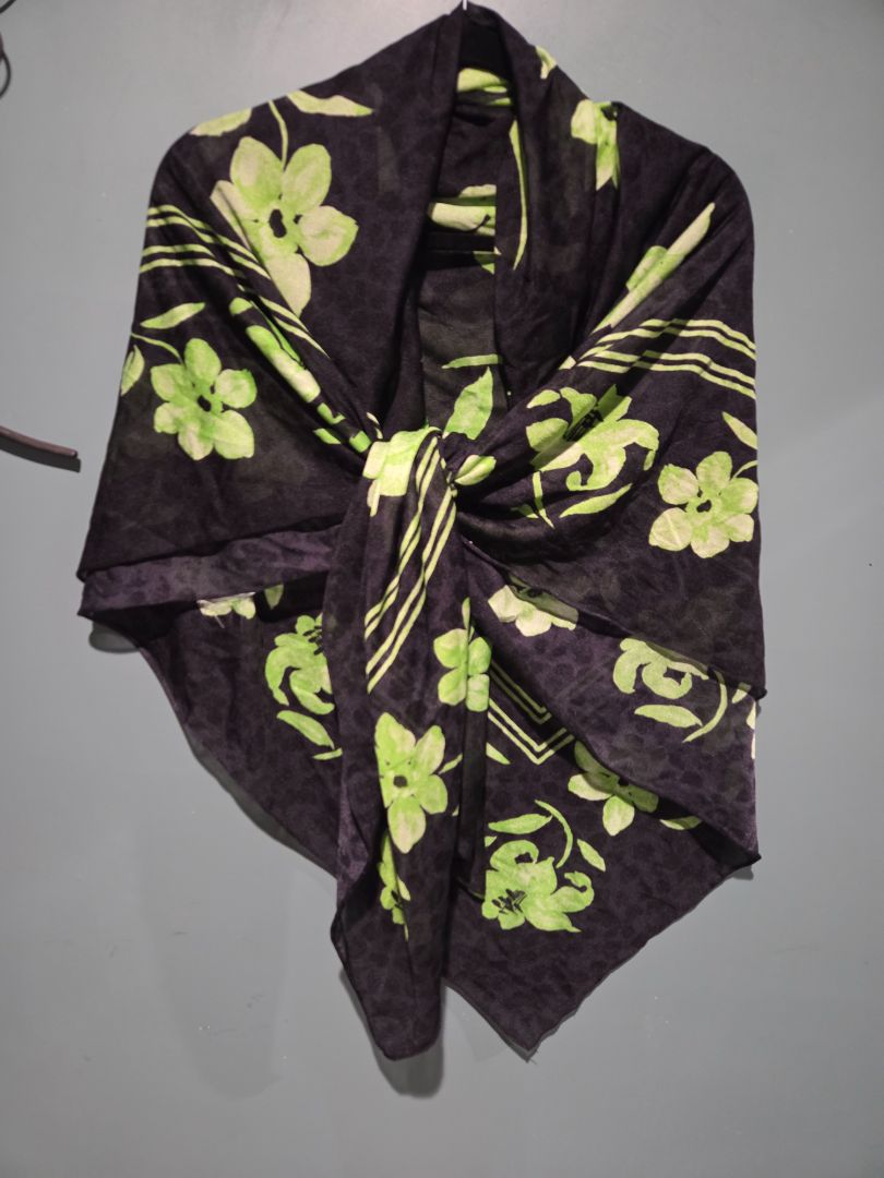 Navy w/green flower silk scarf