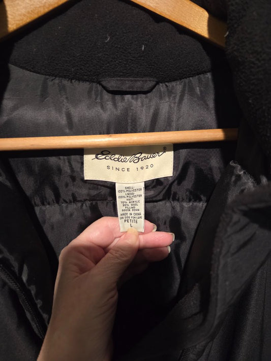 Eddie Bauer Down Parka Black Coat Petite Large