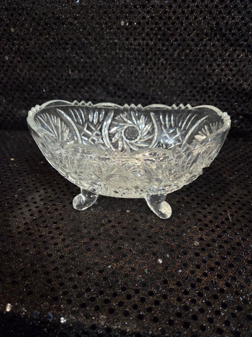 Vintage Crystal Star of David Pinwheel Footed Dish