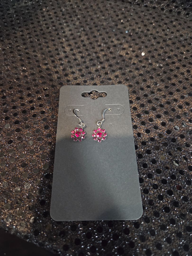 Vintage Pink Rhinestone and Gun Metal Dangle Earrings